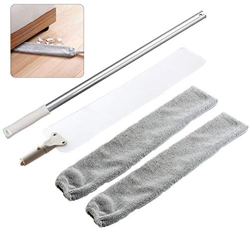Gobbuy Spolverino Riutilizzabile in Microfibra Comodino Retrattile Telescopico Spazzola per Rimuovere la Polvere Spolverino a Manico Lungo per Sporco e Capelli ， Bianco