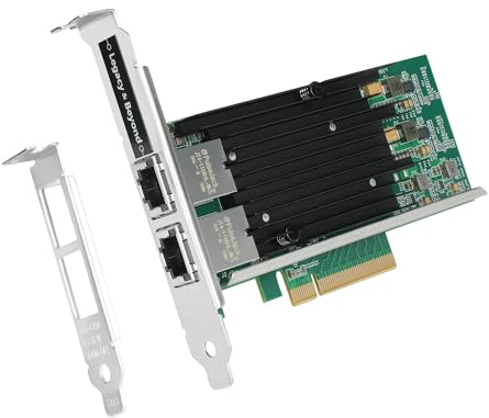 SIIG Tarjeta de red PCIe Gigabit Ethernet de 10 G de doble puerto, PCIe 2.0 x8 a doble puerto RJ-45, chipset Intel X540-T2, disipador de calor extra grande, soportes de doble perfil (LB-GE0311-S1)