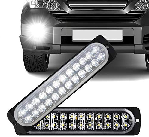 Sidaqi 24-LED bianco lampeggiante 12-24V 72W ultra sottili LED emergenza Luci stroboscopiche di per auto, camion,camper, moto (confezione da 2)