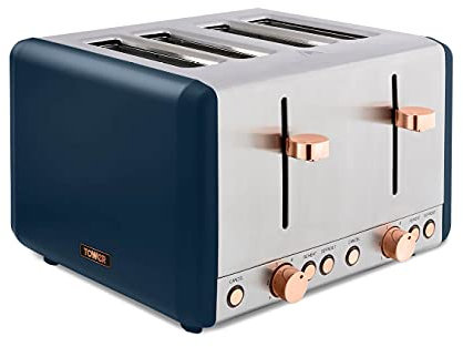 Tower T20051MNB Cavaletto 4-Slice Toaster with Defrost/Reheat, Stainless Steel, 1800 W, Midnight Blue and Rose Gold