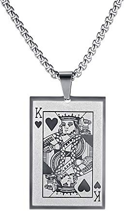PAURO Herren Halskette Edelstahl Punk Poker Etikett 22 Zoll Kette