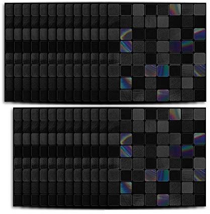 Hiseng 25 Stück Küchenrückwand Fliesenaufkleber, Schwarz Mosaik Stil Wasserdicht Ölfest Stickerfliesen Marmor Deko Selbstklebende für Badezimmer Wohnzimmer Dekoration (schwarz,20x20cm)