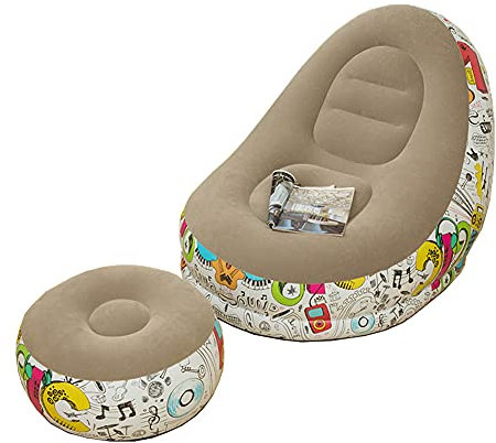 CANDeal Aufblasbarer Sessel, Garten Aufblasbares Sofa, Relaxsessel Fernsehsessel TV Sessel Luftsessel mit Fußhocker, Aufblasmöbel Lounge, Tragbar Sitzsack, fauler Klubsessel für Hof, Zuhause