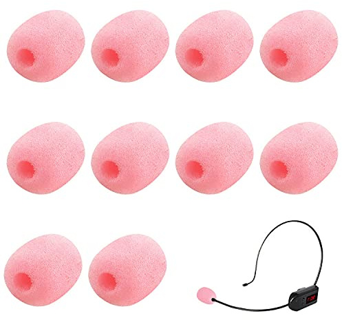 SUMAJU 10 Pack Lapel Headset Microphone Windscreen,Christmas Stocking Stuffers Microphone Sponge Foam Cover Mini Size Lavalier Microphone Windscreen for Variety of Headset Microphone, Pink