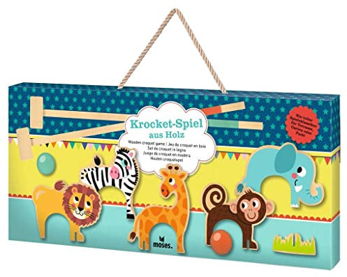 moses. Krocket-Spiel aus Holz, Spieleklassiker für Kinder ab 4 Jahren, Minigolf-Spiel für drinnen & draußen, mit 5 Toren, 2 Schlägern & 2 Kugeln, für 2 Spieler