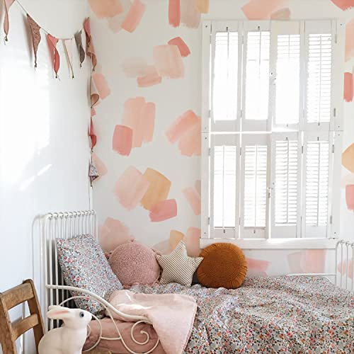 astrkiz Fabric Wall Stickers, Abstract Pink Watercolor Brush Strokes Wall Decals Peel and Stick, Kid Wall Sticker Decals Art Mural Decor Nursery Wallpaper for Kids Bedroom Living Room Playroom