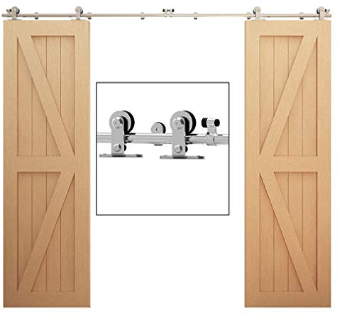 WOLFBIRD 9FT/274CM Sliding Barn Door Hardware Kit, for Double Wood Door, Stainless Steel Heavy Duty Sliding Door Track-T Style