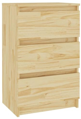 vidaXL Massivholz Kiefer Nachttisch 3 Schubladen Nachtschrank Nachtkonsole Nachtkommode Schlafzimmer Schrank Kommode 40x29,5x64cm