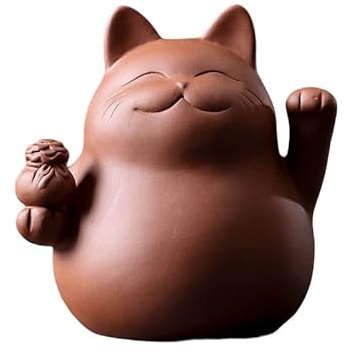 Animal de compagnie chinois Zisha Maneki Neko porte-bonheur, animal de compagnie de chat en céramique, animal de compagnie de thé en argile violette fait à la main pour plateau de thé
