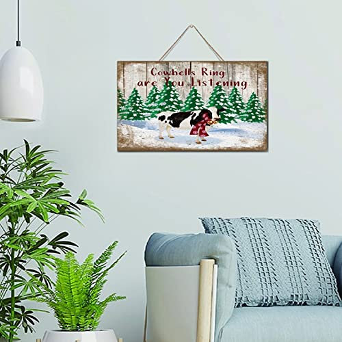 Hängende Heimdekoration Holz Plank Hängeschild Kuhglocken Ring Are You Listening Custom Wandkunst Holzschild 6 x 10 Weihnachten Rinder Urlaub Bauer Holz Hängeschilder Heimdekoration für Inneneingang
