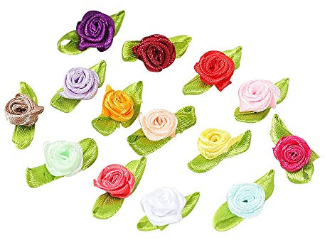 100 mini teste di fiori artificiali, fiocchi, rose con foglia, fiori per fai da te, decorazioni floreali, decorazioni per fai da te, decorazioni colorate