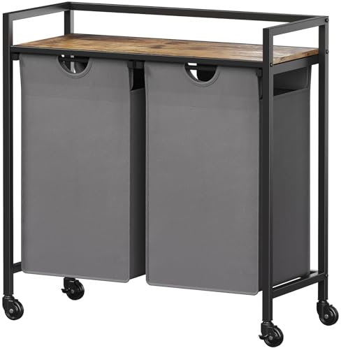 Lifewit Cesto para la Colada con Ruedas, Cestos de Ropa Extraíbles de 95L y 2 Secciones, Balda Superior Grande y 2 Bolsas Extraíbles con Asas, Clasificador de Ropa para Lavadero, Baño, Color Gris