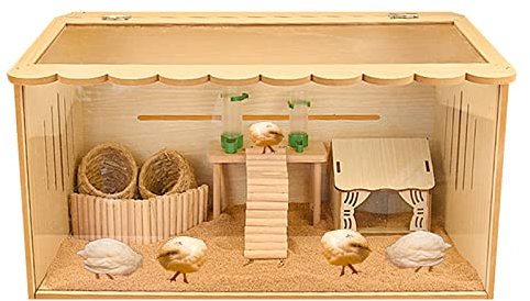 LOERSS Hölzerne Hühnerhütten -hasenkäfig, Innen- Und Außengebrauch Hühnermaterial, Scharnier -spitzendach, Hühnchen -Mini -Familie Huhn, Hühner, Küken, Ei, Hühnchennest(L)