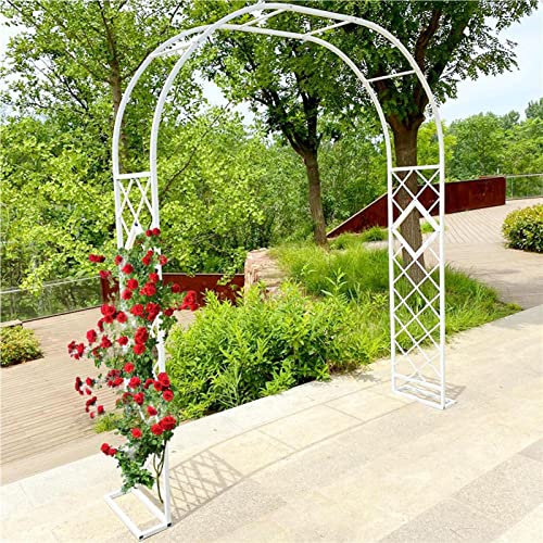 NOWORO Gartenbogen Rankgitter Metall Rosenbogen 180cm 200cm 220cm 260cm 380cm Breite,Hochzeitsbogen Rankbogen mit Basis,Torbogen für Kletterpflanzen Rosen (Color : Weiß, Size : 380x230cm/150x90.5)