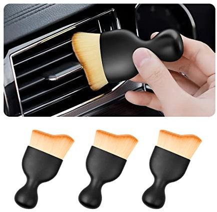 CGEAMDY 3 Pièces Brosse de Detail pour Voiture, Pinceaux Nettoyage Voiture, Brosses Poussière Auto avec Poils Doux, Voiture Détail Brosse pour Moteur, Tableau de Bord et Intérieur (Brun Double)
