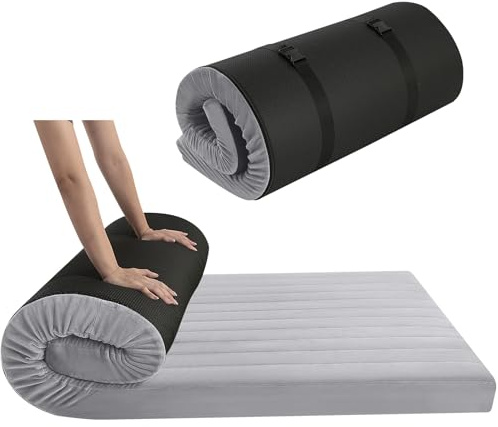 MeMoreCool Materasso da pavimento arrotolabile, materasso futon portatile, materassino da campeggio in schiuma con borsa da viaggio, materassino per dormire da pavimento, materassino per ospiti,