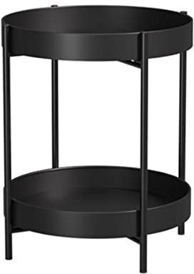 NOGRAX Side Table Schwarzer Faltentabelle 2-Tier-Metall-Rundtisch mit abnehmbarem Fach for Wohnzimmer, 2 Farben Side Table (Color : Black, Size : 15.74 * 15.74 * 19.48in)