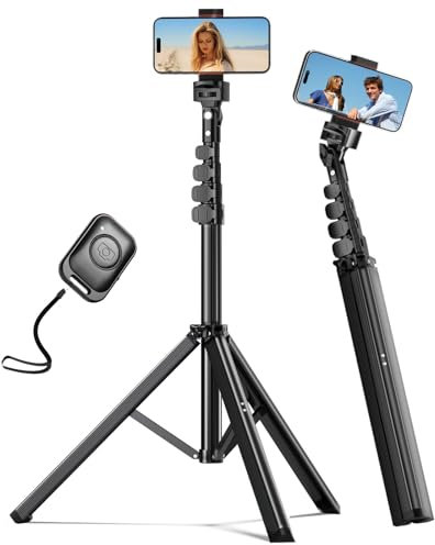 OOHHEE Treppiede cellulare 168 cm, telecomando, iPhone, Selfie Stick, gambe resistente, tubo estensibile, blocco, supporto iPhone, Samsung S22/Android