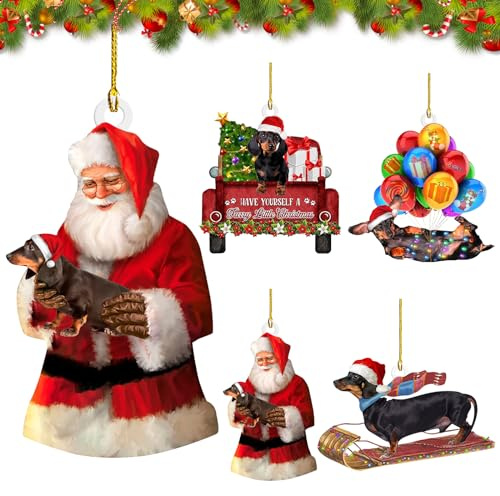 Weihnachtsbaumschmuck, Dackel Christmas Decorations, Personalisierter Weihnachten Deko Acryl Dackel Deko, Weihnachtsdeko Lustig Hängende Dekoration, Rucksack Hängende Home Deko Weihnachtsbaum (A)