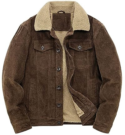 ORANDESIGNE Giacca di Jeans da Uomo in Velluto Spesso Jacket Militare da Cowboy in Pile Invernale Caldo Capispalla Multi Tasche Invernale Parka Cappotto C caffè L