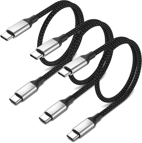 Câble USB C 30 cm, lot de 3 PD 60 W court de charge rapide et de données, nylon type C pour iPhone 15 Pro Max, Huawei, Samsung Galaxy, Xiaomi, Google (USB 2.0) - Noir