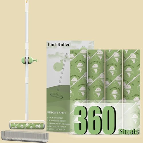 Super Sticky Large Lint Rollers for Floor Carpets, 9.45'' Cat & Dog Pet Hair Remover with 360 Sheets, Lint Rollers for Pet Hair Extra Sticky with Long Handle for Sofa, Cars, Curtains and Clothes