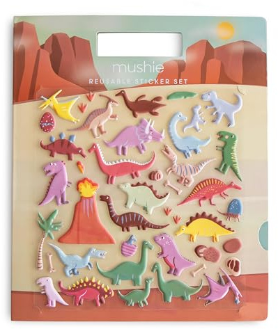 Mushie Aufkleber für Kinder | Wiederverwendbares Aufkleberbuch Set Buch | Abnehmbare Puffy-Aufkleber Bastelaktivität (Dinosaurier)