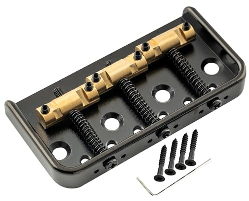 Musiclily Ultra 54mm Vintage Kurze Tele Steg Bridge mit Aluminium Platte 3 Kompensiert Messing Saitenreiter für Tele Style E-Gitarre, Schwarz