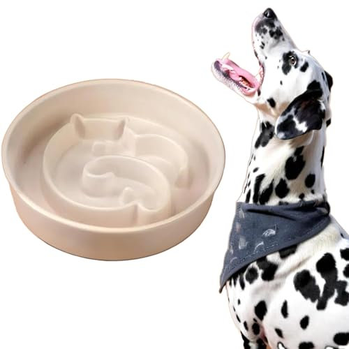 Slow Feeder Dogs Bowl Ceramic, Anti-Gulping Pet Slower Food Feeding Bowls, prevent obesity, bloating, and choking for Medium Dogs 2 cups white