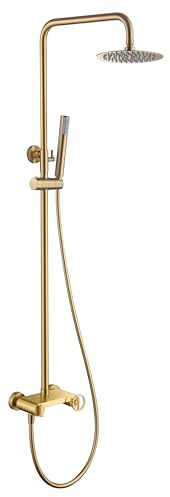 MICE Duschstange, ausziehbar, Edelstahl, Duschsäule mit Sprühkopf und Griff, Badarmaturen (gebürstetes Gold)