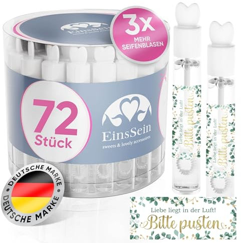 EinsSein Seifenblasen Hochzeit Lovegläschen 72 Stück | Herz Seifenblasen mit Bitte Pusten gold-grün Aufkleber | Gastgeschenke Hochzeit Standesamt Kirche Trauung | Dekoideen für Hochzeit & Taufe