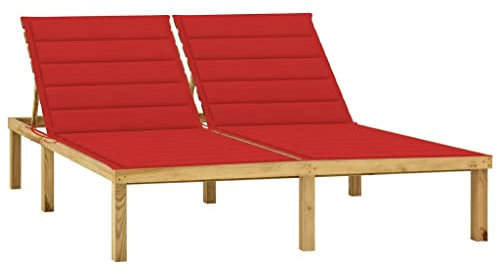 Willood Doppel-Sonnenliege mit Roten Auflagen Kiefer Imprägniert