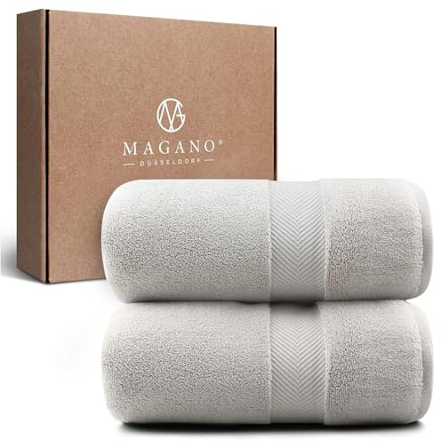 Magano® Luxus Handtücher Set | 2X Duschtuch 70x140 cm Beige | Bambus & Baumwolle | 600g/m² Premiumqualität | Badetücher groß | Handtuch 2er Set (White Sand)