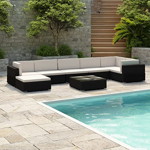 THOYTOUI 8-TLG. Garten-Lounge-Set, Balkonmöbel Lounge Gartengarnitur Set Garten möbel Outsunny gartenmöbel Geeignet für Balkon Terrasse Garten Veranda mit Auflagen Poly Rattan Schwarz