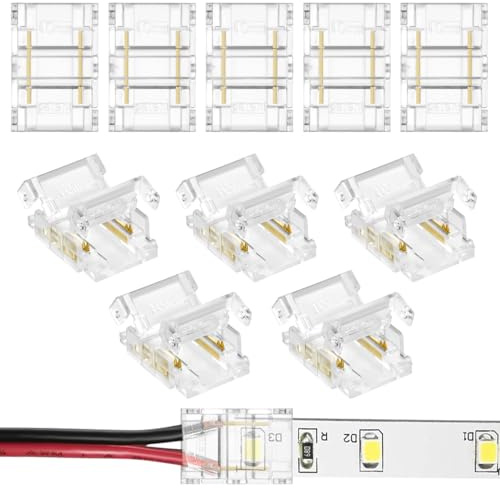 HOTUT Conectores Tiras Led, 10 PCS LED Strip Conector, 2 Pin Conector de Tira LED, 10MM Conector rápido de luz de Cinta LED, Connector 2 Pin Clip Conector Tira LED para COB-10mm