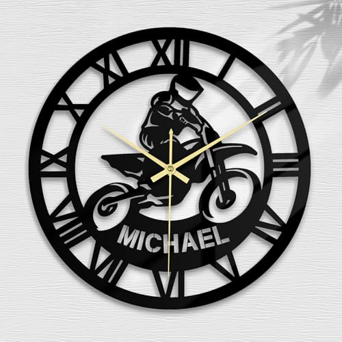 Orologio da Parete Rotondo con Nome Personalizzato, Orologio da Parete Vintage Acrilico, Personalizzato Regali Creativi , Camera da Letto, Ufficio, Inaugurazione Della Casa, Natale -Motociclette
