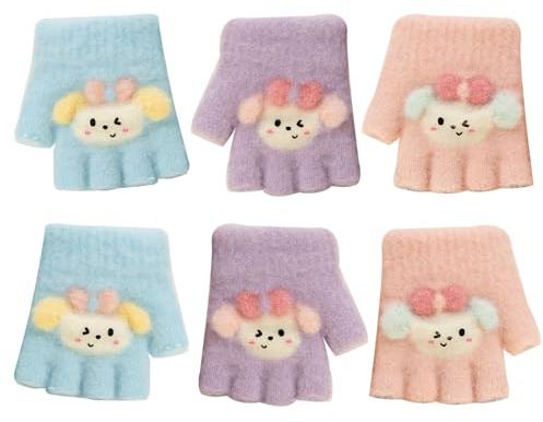 3 Paires de gants sans doigts pour enfants Gants d'hiver en tricot Gants chauds et extensibles pour enfants Garçons Filles 0-3 ans (Agneau)