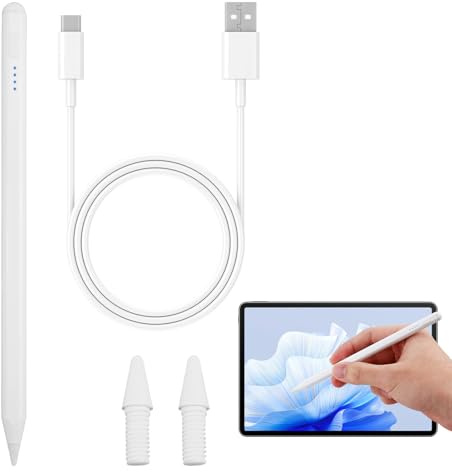 Stylet pour iPad avec Adsorption Magnétique & Rejet de Palme, Chargement Rapide USB-C, Détection d'Inclinaison, Compatible avec iPad Pro, iPad Mini, iPad Air