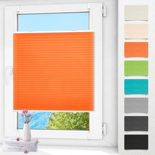 Plissee ohne Bohren klemmfix Orange 40x110cm Plisseerollo mit Klemmträger Blickdicht easyfix Jalousie Rollo für Fenster und Tür