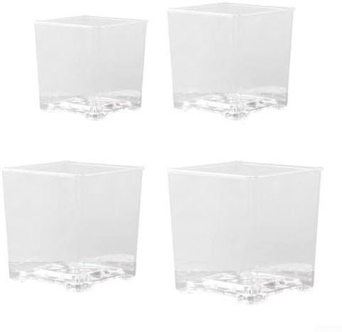 ZYWUOY Lot de 4 pots de fleurs carrés transparents en acrylique pour cactus, plantes grasses, fleurs (sans plateau)