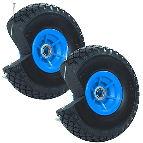 TRUTZHOLM 2X pannensicheres Sackkarrenrad 260x85mm Vollgummi 3.00-4 PU Ersatzrad für Sackkarre Rad Reifen 75mm Nabenlänge (Blau, versetzte 60 mm Nabe)
