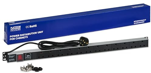 Platinum Enclosures, 12 way UK Vertical Surge Protected PDU Extension Lead- 13A Multi Plug,Switched Power Distribution Unit Rack Mount,1.8 M Cable for Home Office 19 Inch PDU Server Cabinet UK