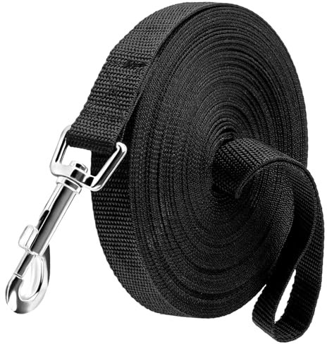 EOPUOZS Schleppleine 10m für Hunde, Ausbildungsleine für Kleine bis Große Hunde, Lange Hundeleine für Training und Outdoor, Robuste Leichte Nylon Hundeleine mit Handschlaufe und D-Karabiner (Schwarz)