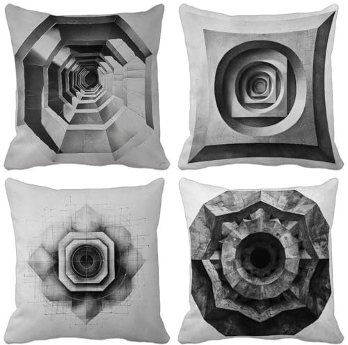 Grey Cushion Covers 80cm x 80cm Set of 4 - Soft Decorative Pillows Modern Throw Pillows with Double-Sided Print, Outdoor Garden Cushion Covers for Office Couch Bedroom Living Room, Home Decor Gift B-Q