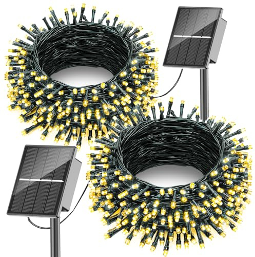 SOLARBABY 2 Stück Solar Weihnachtsbeleuchtung Außen,12M 100 LED Lichterkette Aussen Solar Wasserfest IP65,8 Modi Warmweiß Solarlichterkette Außen für Garten Terrasse Balkon Party Hof Weihnachtsdeko