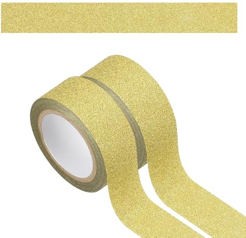 PATIKIL 2 Rotoli Di Nastro Washi Con Glitter, Nastro Adesivo Decorativo Con Pellicola Luccicante 15mm Per Artigianato DIY Decorazione Album Fotografico Confezione Regali, Oro