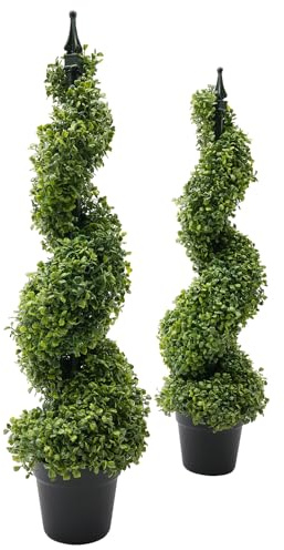 Künstliche Baumtürme 90cm 2 Spiralbaumtürme Simulation Bonsai Künstliche Buchsbaum Spirale Topiary Trees Realistische Pflanze Outdoor UV Geschützt für Haus Wohnzimmer Garten VerandaDekoration