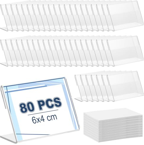 LOPYXBR 80 Stück Mini Acryl Etikettenhalter 6x4cm L-Form Tischaufsteller Transparent Mini Acryl Preisschilder Aufsteller für Supermarkt Werbeaktionen Büro Restaurants Shop