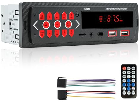 ePathChina Audio para coche Bluetooth Single DIN estéreo, 12 V LED Radio de coche reproductor MP3 con manos libres, USB dual, asistente de voz, control de aplicación, compatible con FM/MP3/WMA/FLAC