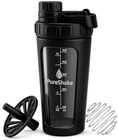 Paddi Glass Shaker Bottle for Protein - Odorless, BPA Free, Leak-Proof - 20 OZ | Graduated Ideal Fitness, Milkshake and Smoothies